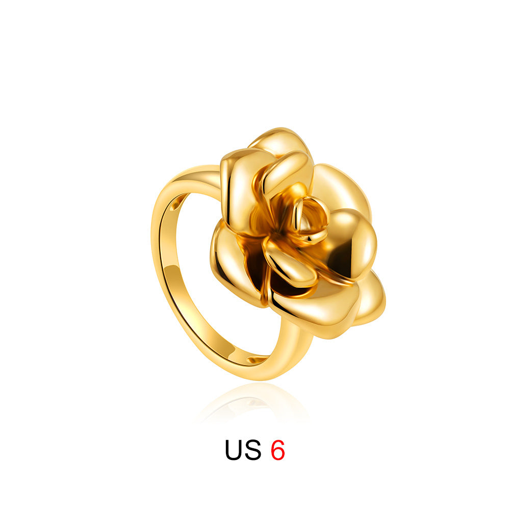 Wholesale 18K gold camellia ring rose decorative ring