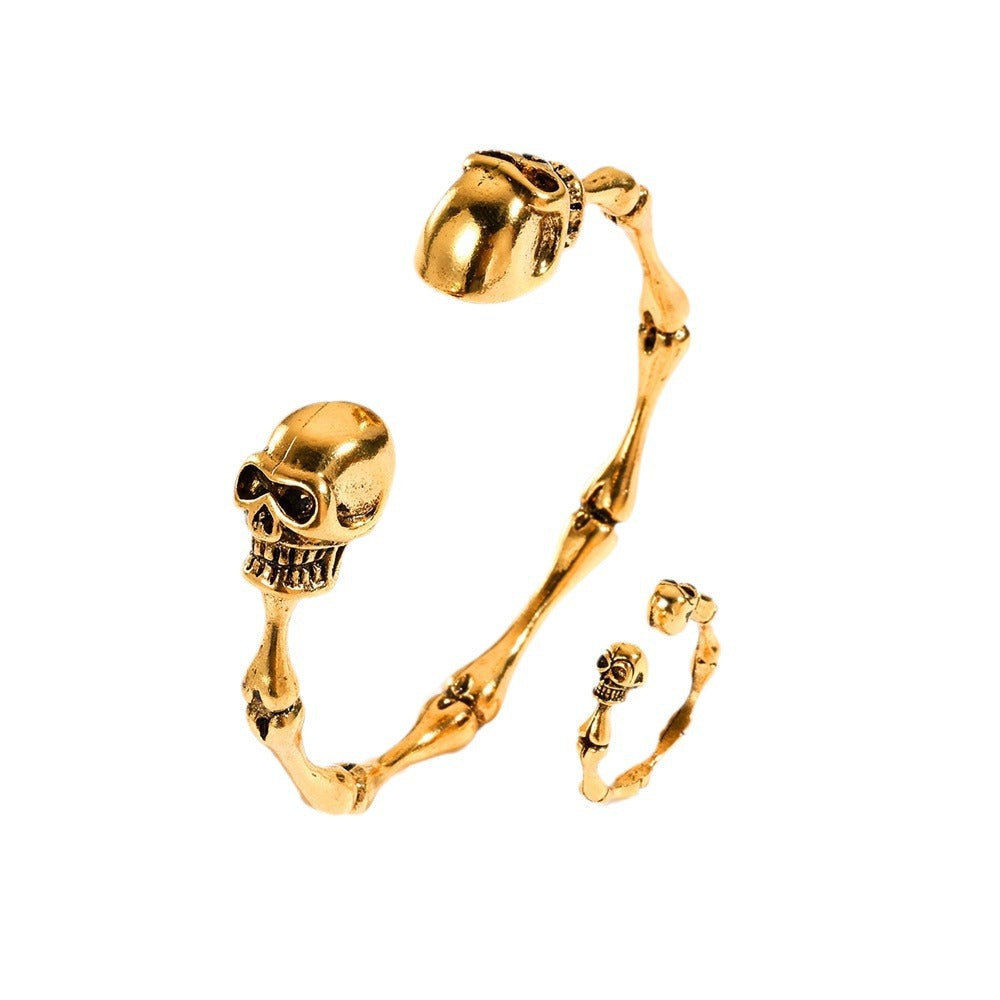 Wholesale Antique Silver Alloy Open Cuff Bracelet Retro Punk Skull Design  Jewelry Accessory for Women