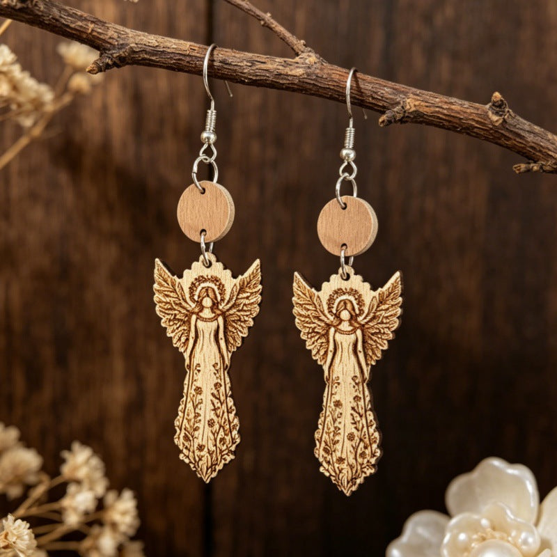 Wholesale Vintage Bohemian Printed Wooden Double Layer Earrings,  Jewelry Accessory for Party and Gift