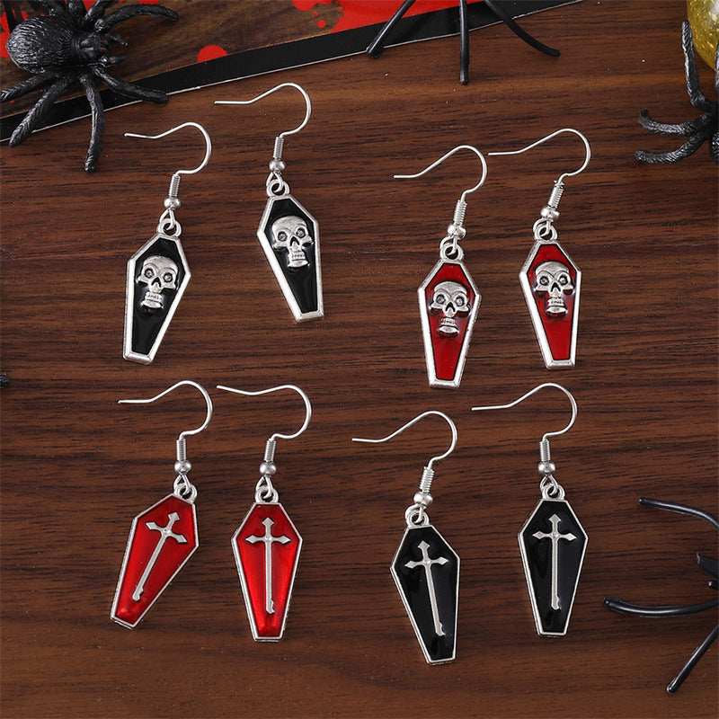 Wholesale Gothic  Cross Skull Coffin Earrings Retro Zinc Alloy Electroplated Party Wear Boutique Resale