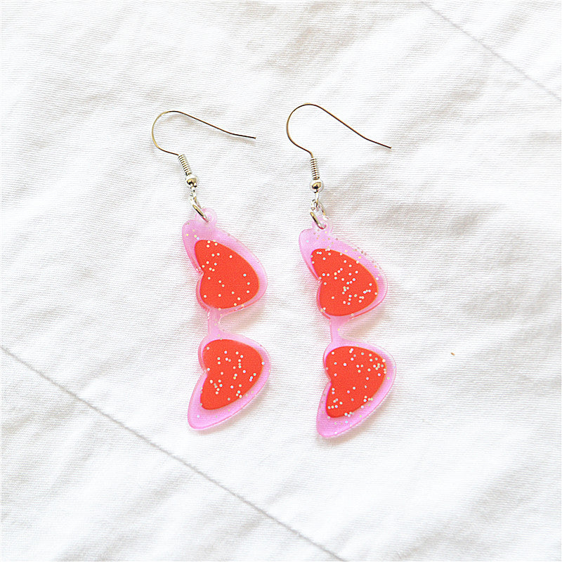 Wholesale Pink Earrings Creative Love Glasses Cartoon Acrylic Earrings ACC-ES-XN020