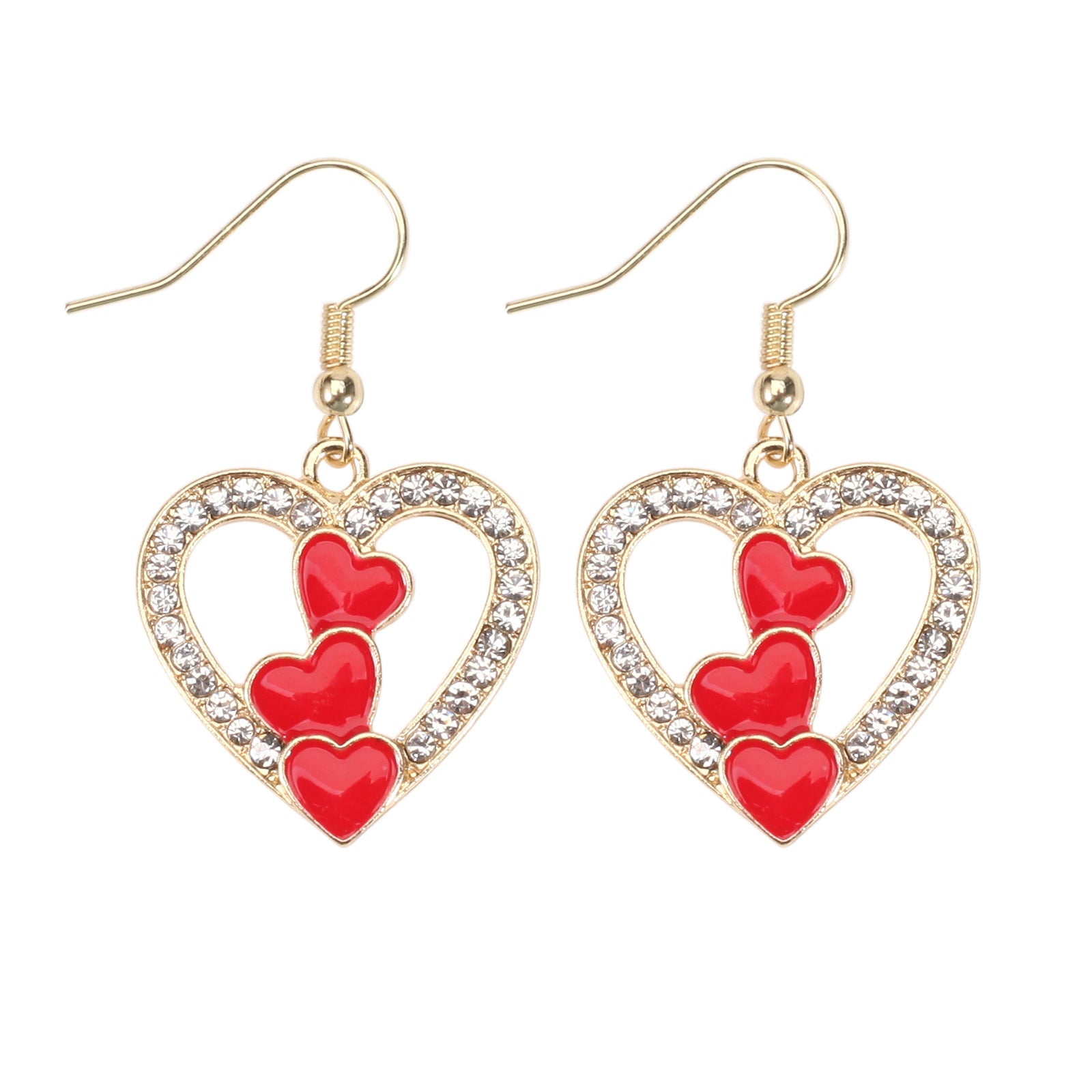 Wholesale Valentine' s Day Red Love Rhinestone  Earrings