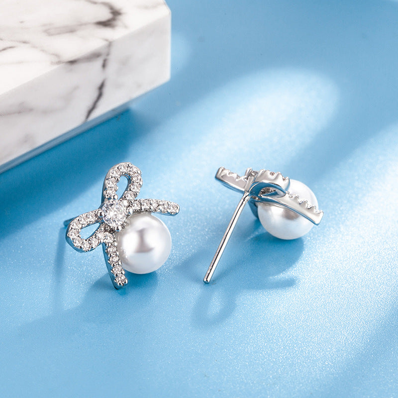 Wholesale Butterfly Zircon Pearl Earrings