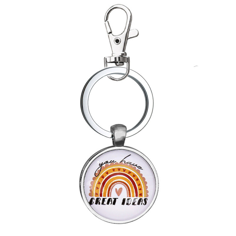 Wholesale Rainbow Clear Glass Patch Zinc Alloy Keychains ACC-KC-Huhe001