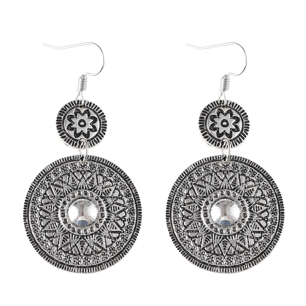 Wholesale Retro Ethnic Style Round Printed Pendant Earrings