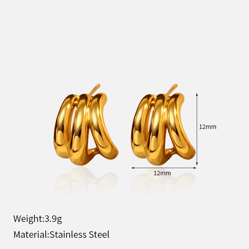 Wholesale Versatile Stainless Steel 18K Asymmetrical Geometric Earrings