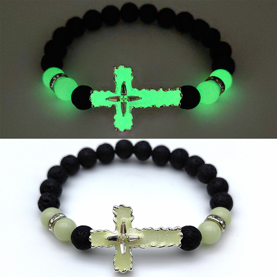 Wholesale Cross Luminous Alloy Diamond 8MM Volcanic Stone Bracelet ACC-BT-FanYou009