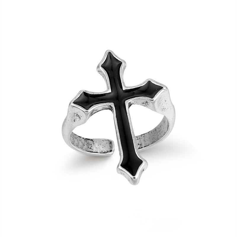 Wholesale Retro Punk Cross Ring,  Drip Oil Finish,  Unisex Metal Jewelry,  Fashion Accessory for Resale
