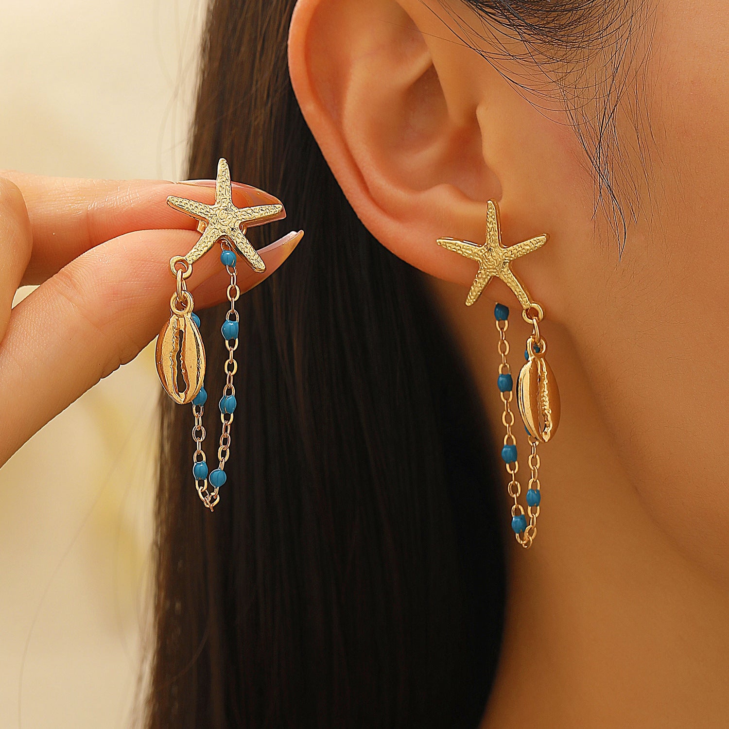 Wholesale Ocean Themed Luxury Star and Turtle Beaded Tassel Earrings