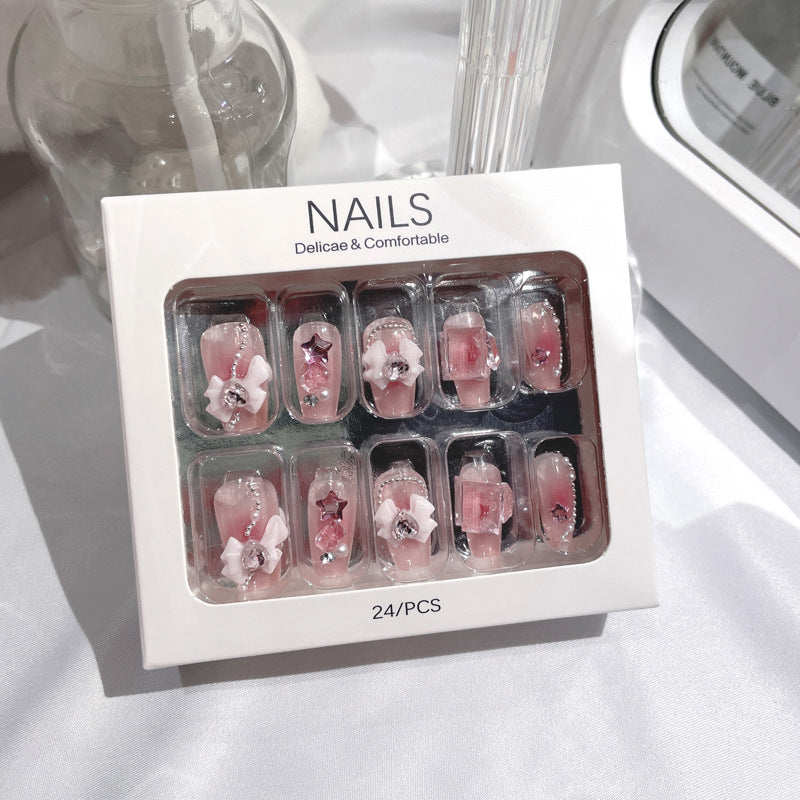 Wholesale 24 Pieces/box Bowknot Press-on Nails Kits Nail Stickers ACC-NS-DiNa007