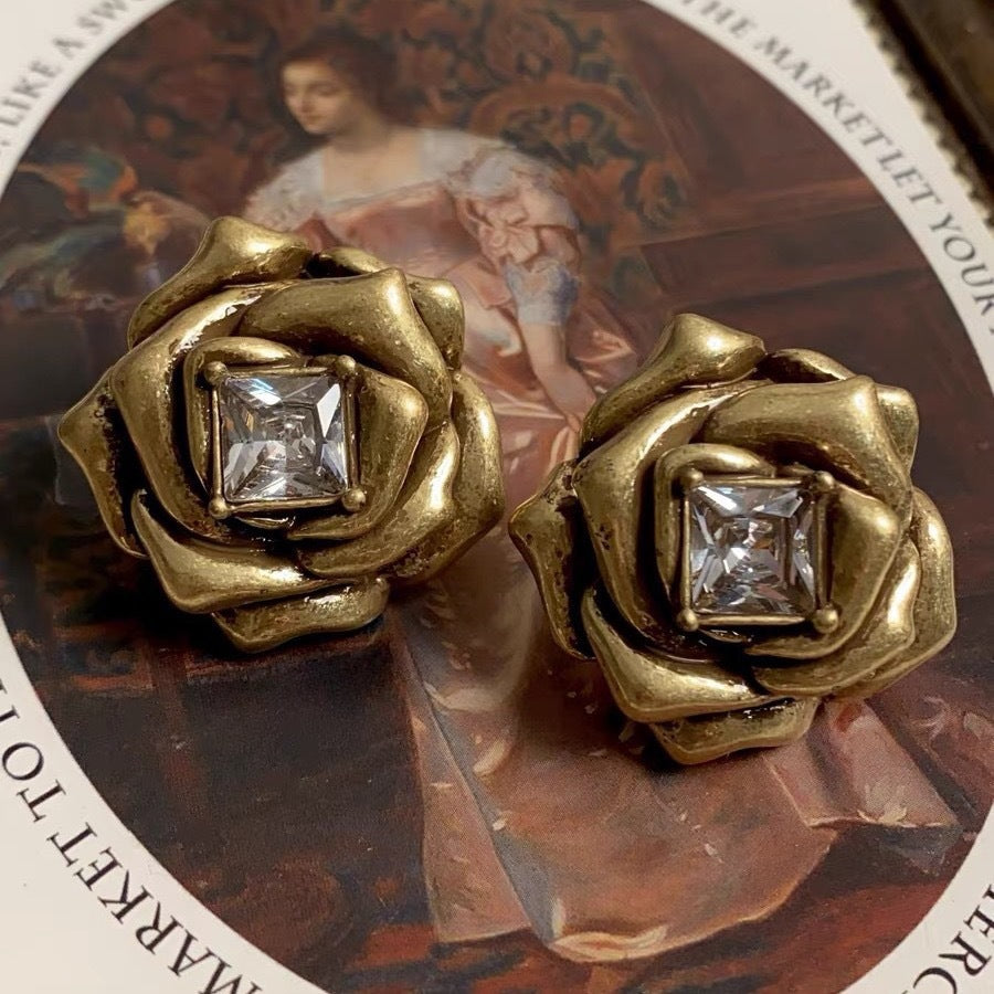 Wholesale  Multi-layer Three-dimensional Rose with Square Diamond  Ring