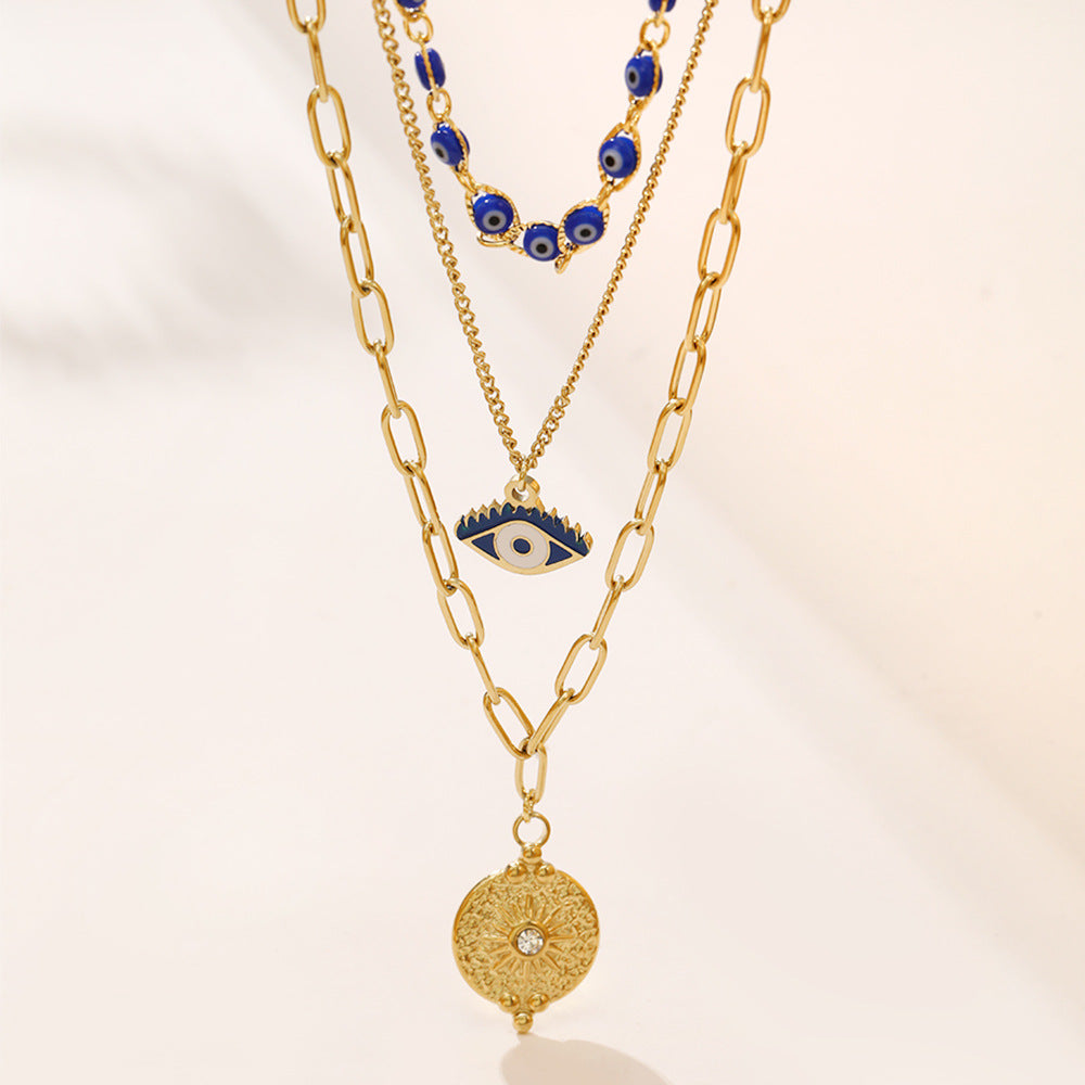 Wholesale evil eye clavicle chain hip hop exaggerated multilayer necklace