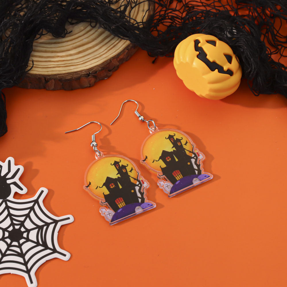 Wholesale  Acrylic Pumpkin Lantern Bat Earrings