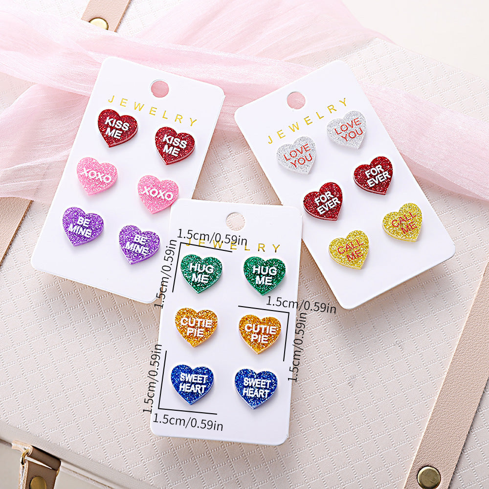 Wholesale Valentine's Day Love Lovely Hug Me Forever Sequin Earrings Set