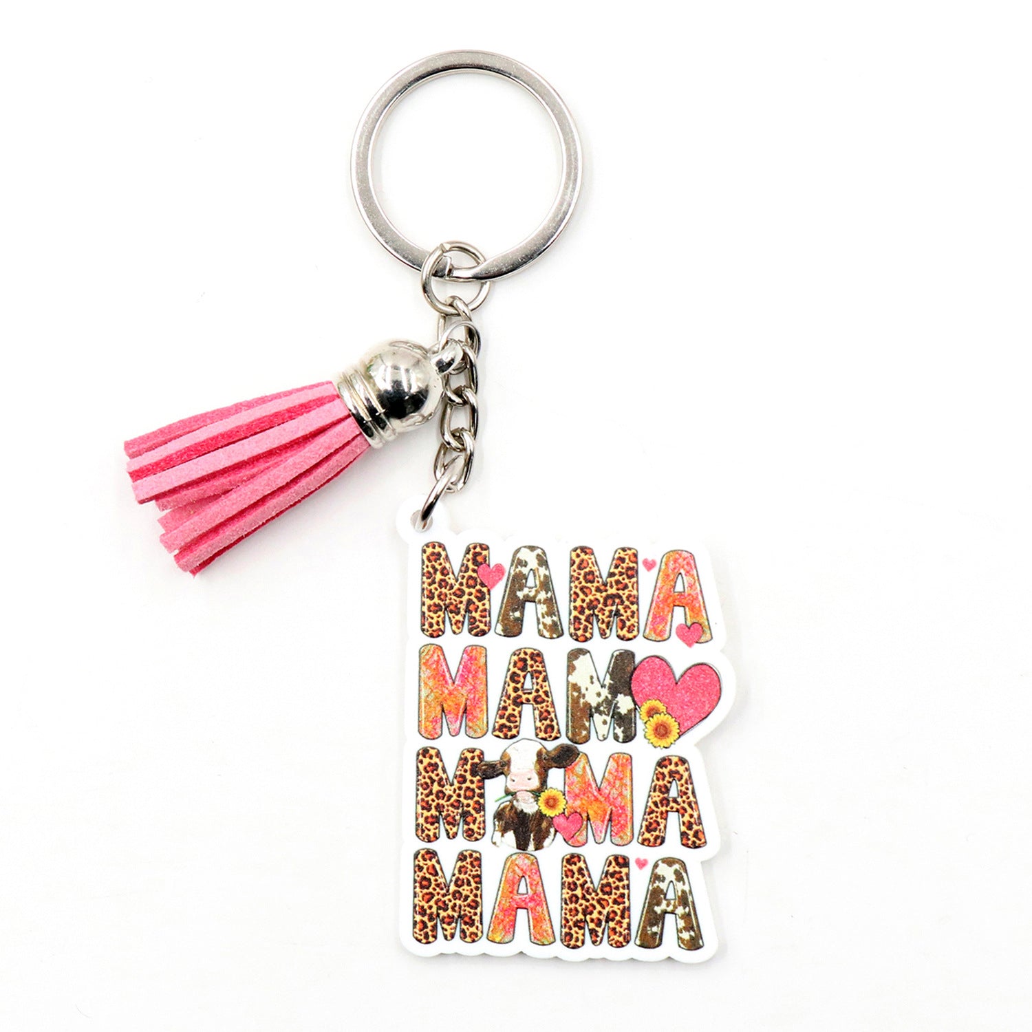 Wholesale Cow Leopard Print Western Style MAMA Acrylic Keychain Mother's Day Cow Print ACC-KC-XiaoYan006