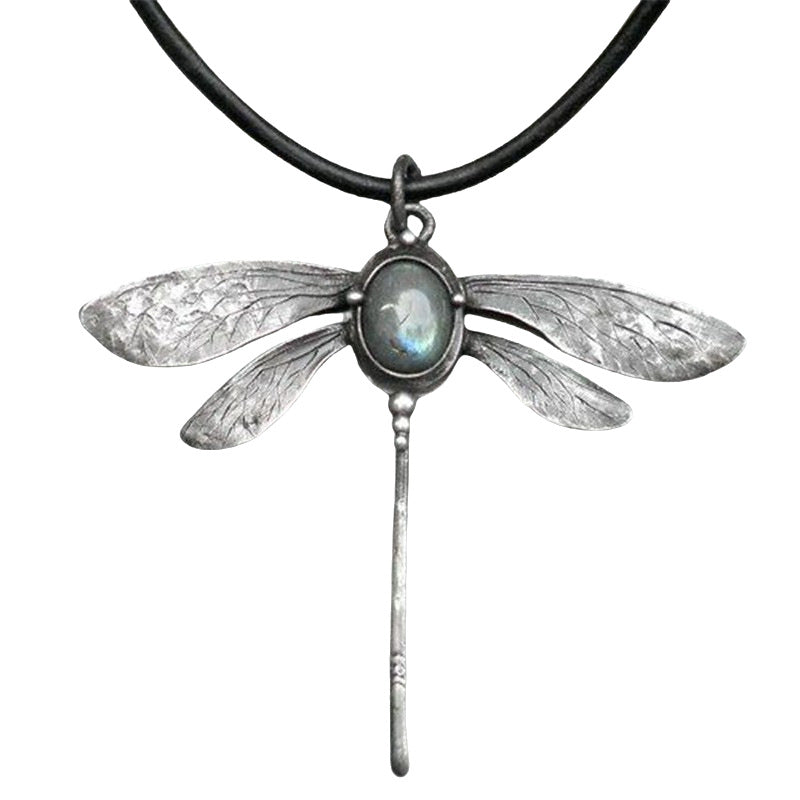 Wholesale Retro Dragonfly Shape Pendant Leather Rope Necklace