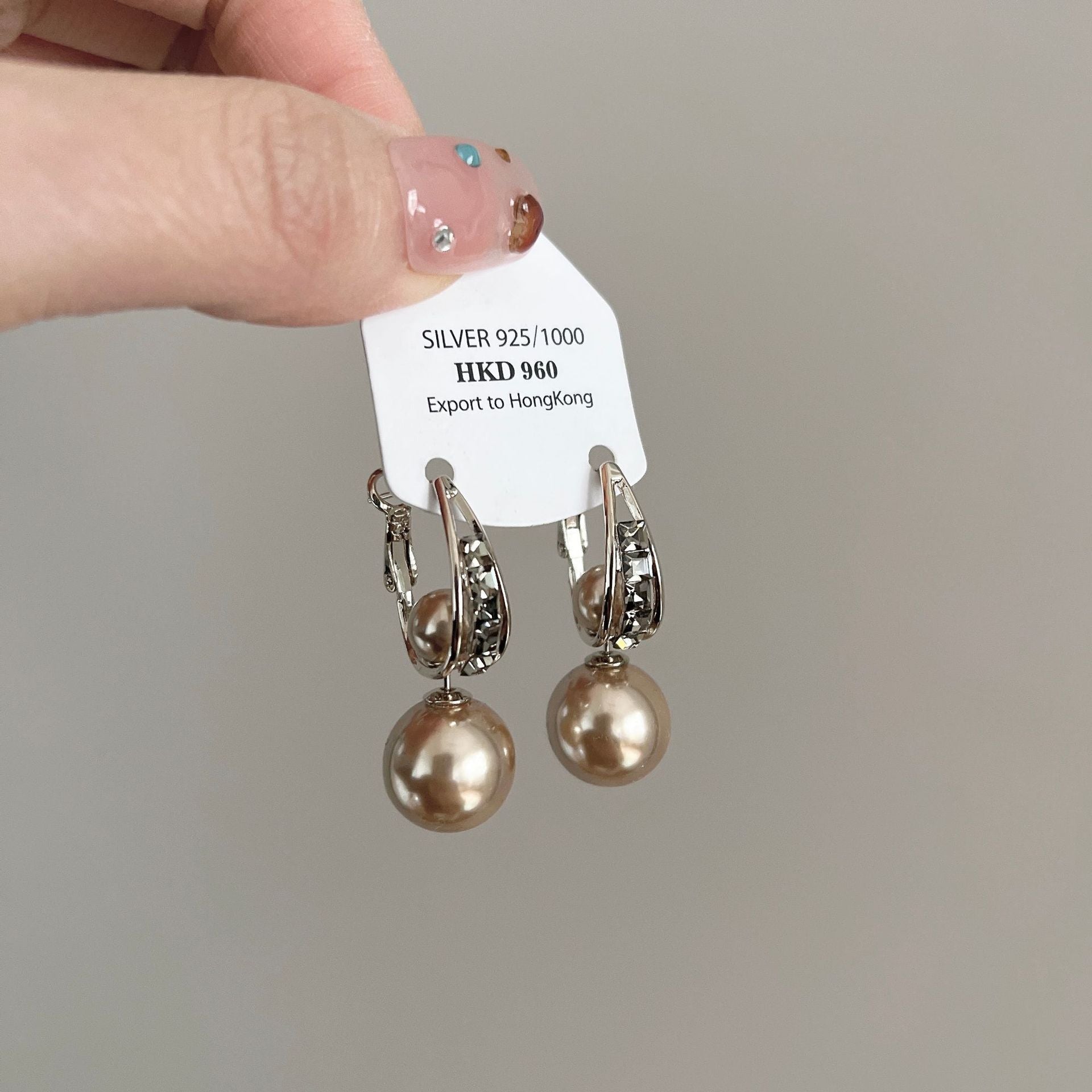 Wholesale Light Luxury Coffee Gold Two-piece Pearl Zircon Earrings ACC-ES-ZhiRui003