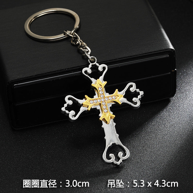 Wholesale Stainless steel spike cross eagle keychain  metal pendant