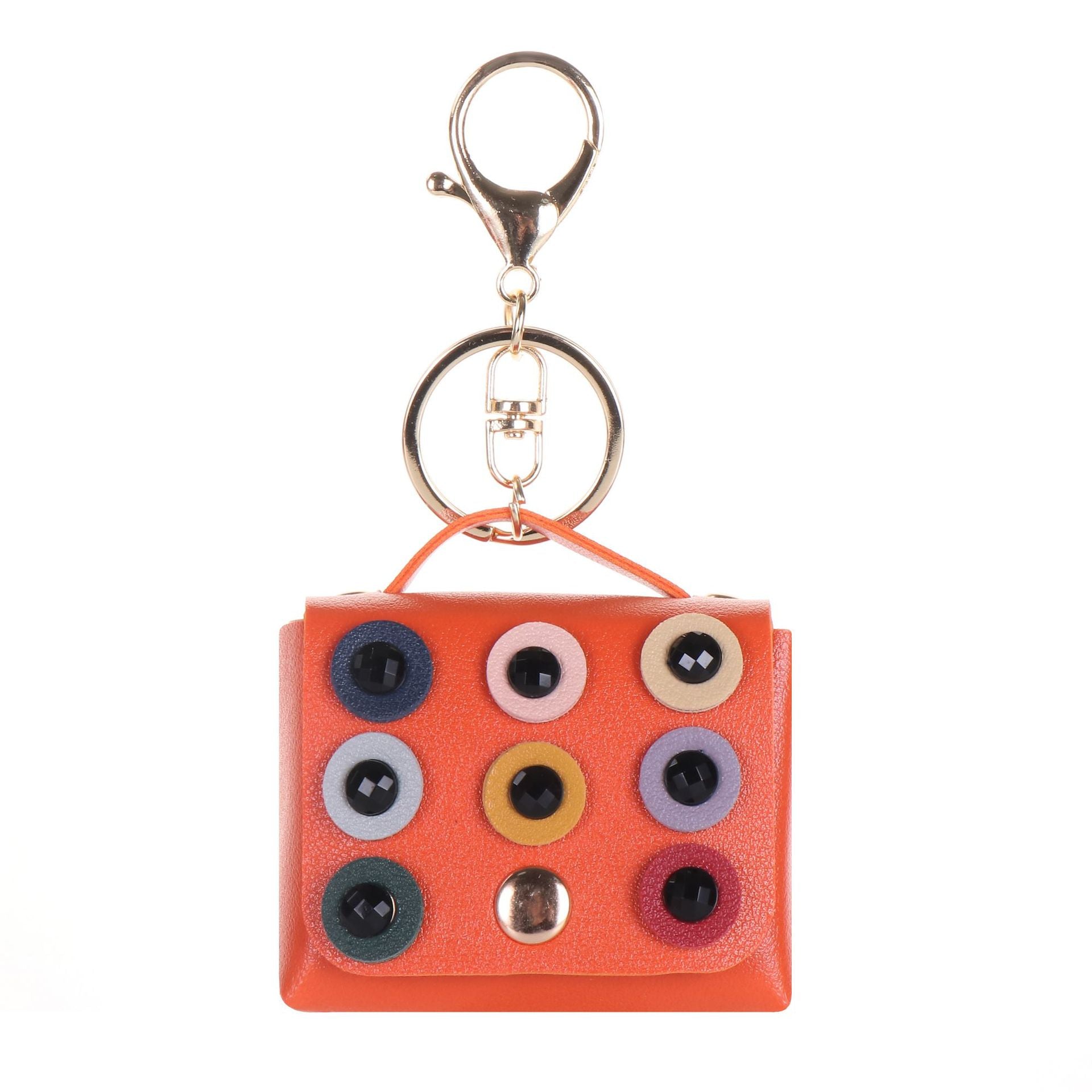 Wholesale Classic Round Diamond Black Leather Bluetooth Earbud Case Keychain Decorative Car Key Accessory Gift For Wedding Boutique Resale