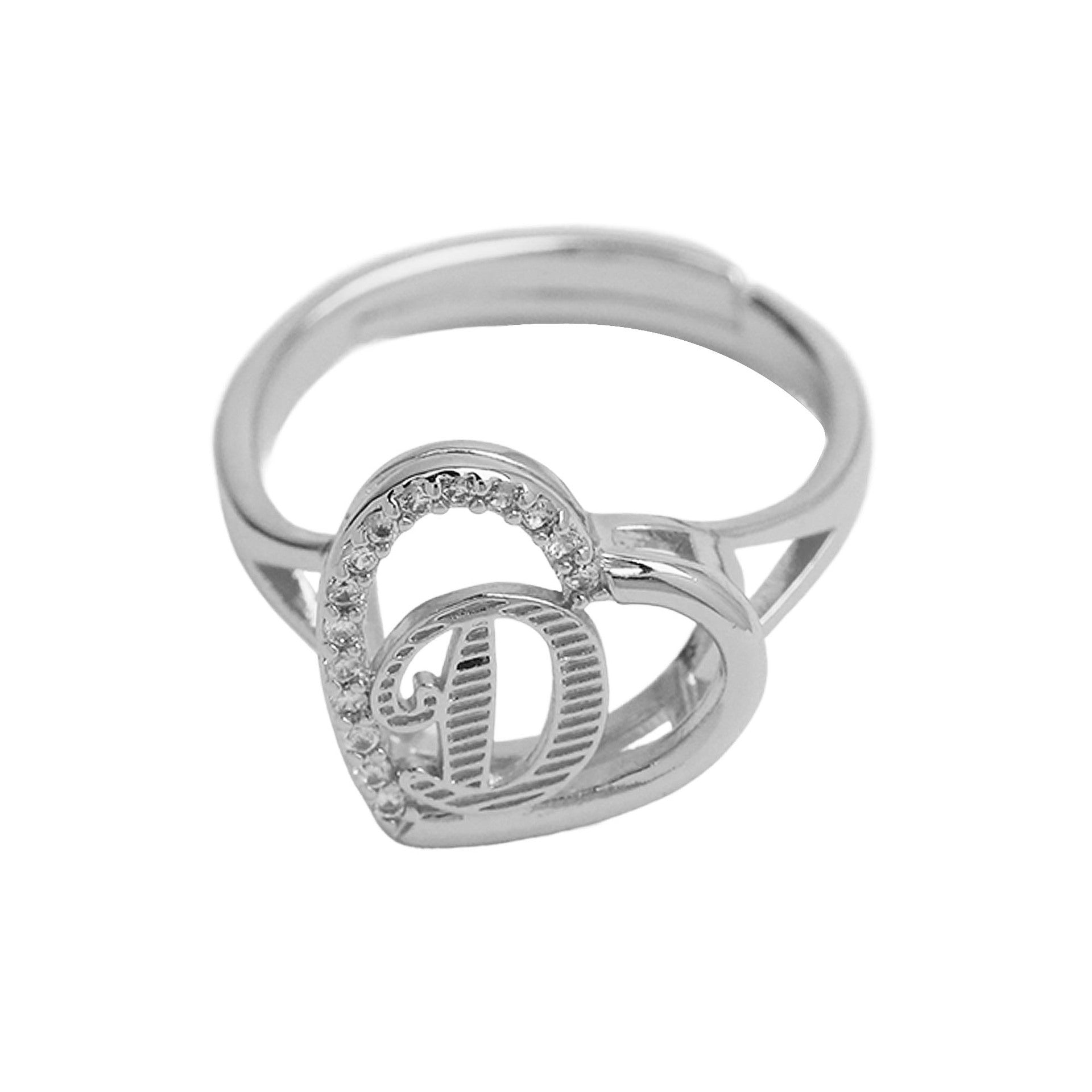 Wholesale  heart-shaped love texture hollow 26 grass English letters open heart ring