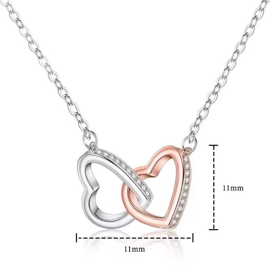 Wholesale S925 Silver Heart to Heart Double Ring Silver Necklace