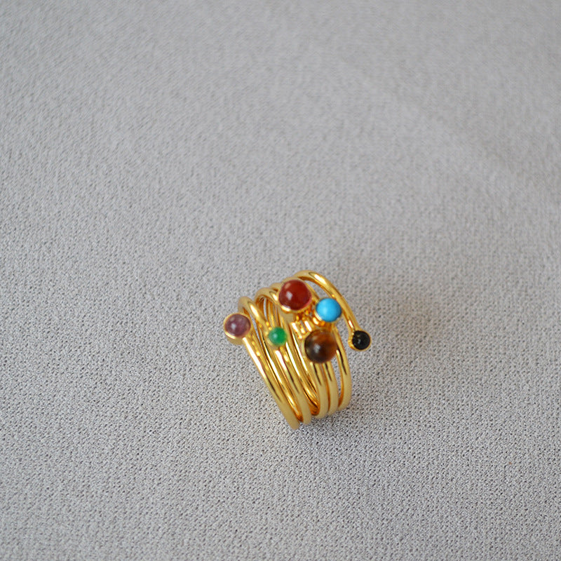 Wholesale Chic Geometric Layered Ring with Faux Stone,  Gold Plated Copper,  Everyday Jewelry Accessory