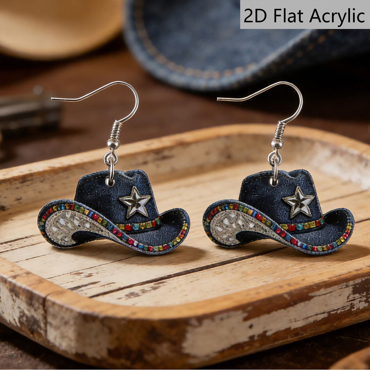 Wholesale Stylish Western Cowboy Star Acrylic Earrings Blue Fashion Jewelry Accessory