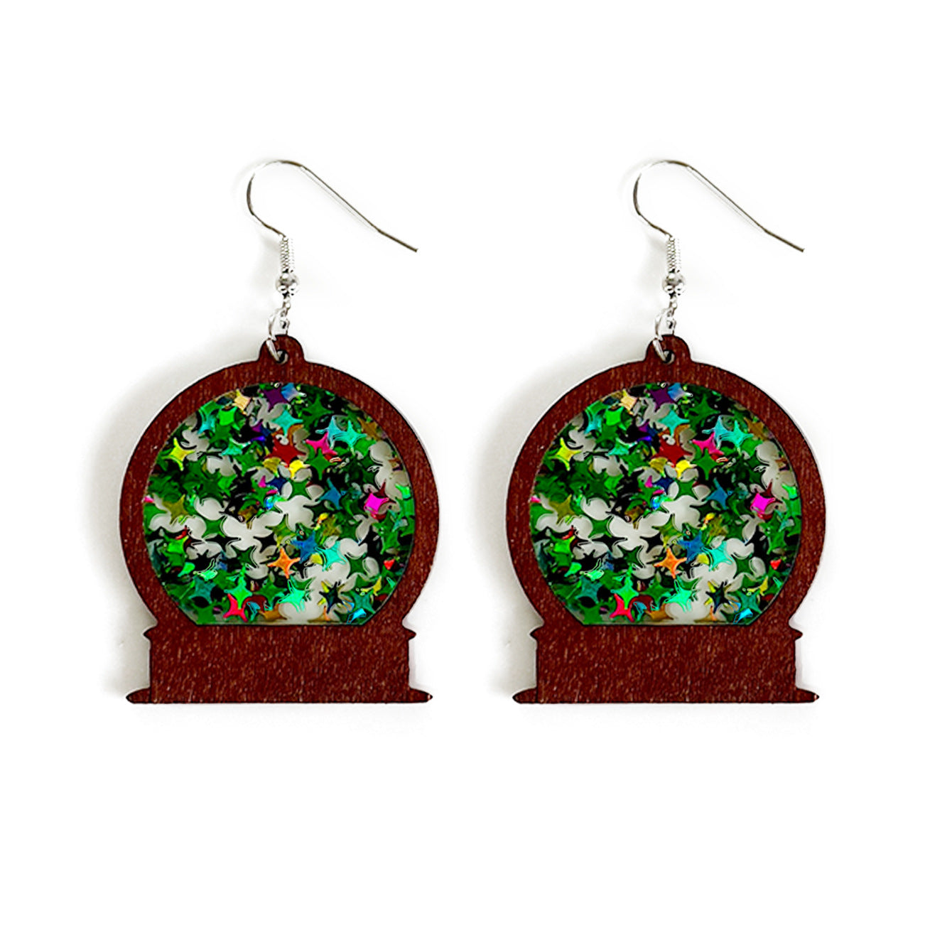 Wholesale  winter Christmas earrings acrylic inlaid wood glass ball  earrings