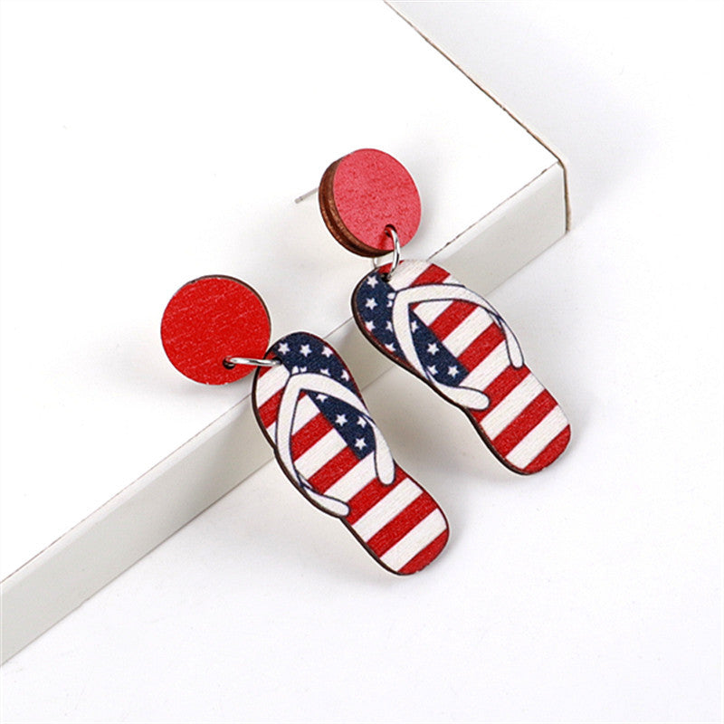 Wholesale American Independence Day Slippers Vase Coffee Cup Painted Wooden Earrings ACC-ES-ChouD001