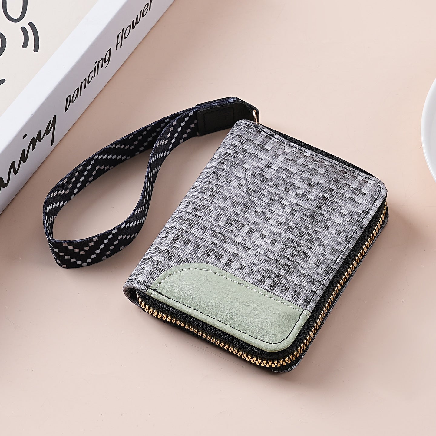 Wholesale Color Blocking PU Zip Wallet Stylish Card Case Coin Purse Unisex Gift Boutique Resale