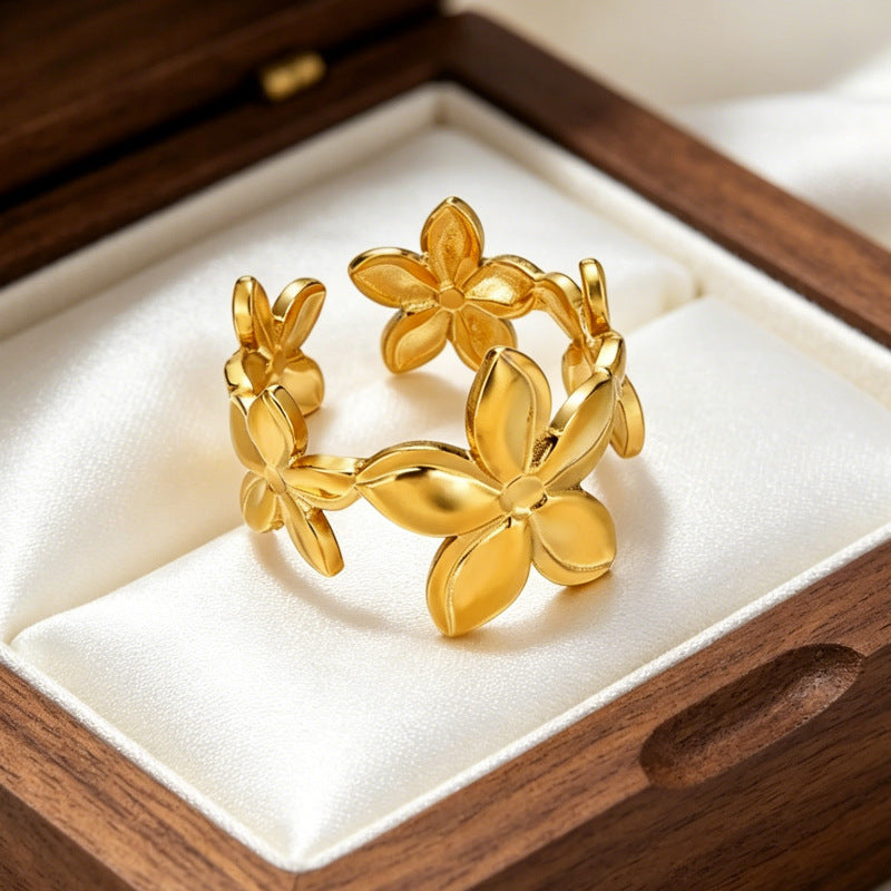 Wholesale Gold-Plated Copper Flower Bracelet &  Ring Set - Fashion Jewelry Accessory for Resale