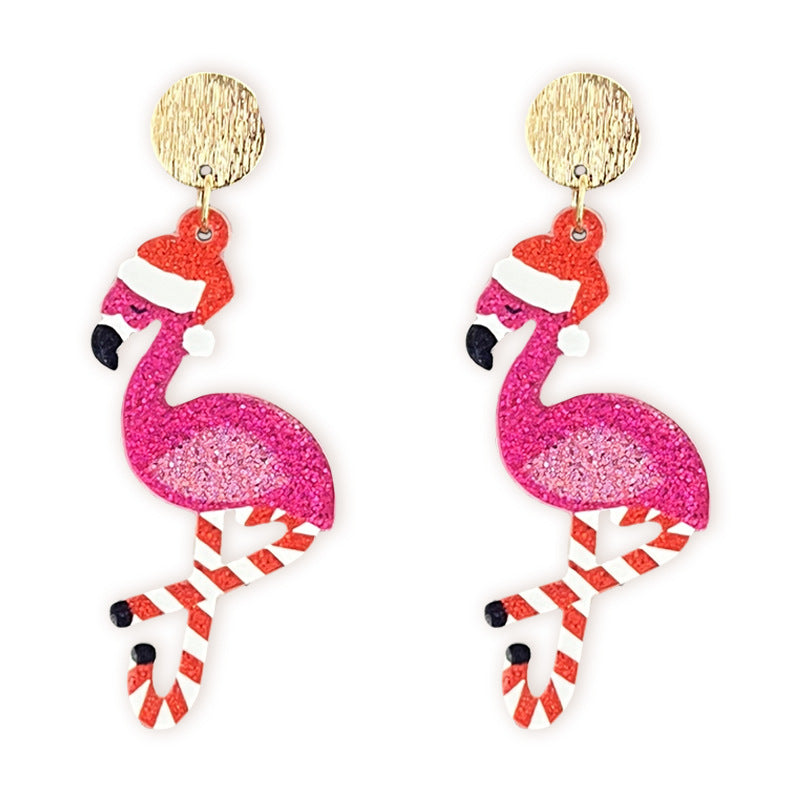 Wholesale 2 pairs/ pack Christmas Gingerbread House Flamingo Christmas Cookies Sparkling Earrings