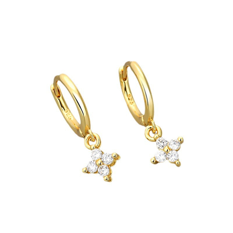 Wholesale  diamond four-leaf flower earrings  geometric flower earrings