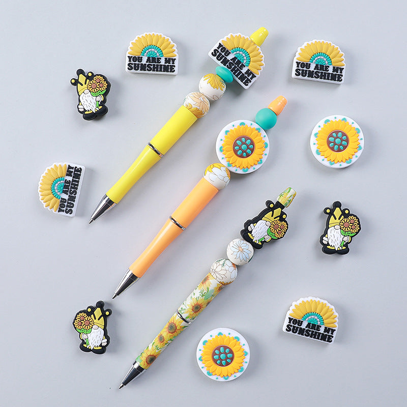 Wholesale 20pcs Turquoise Sunflower Silicone Beads Focal Beads DIY Beading Accessories ACC-BDS-RongFa004