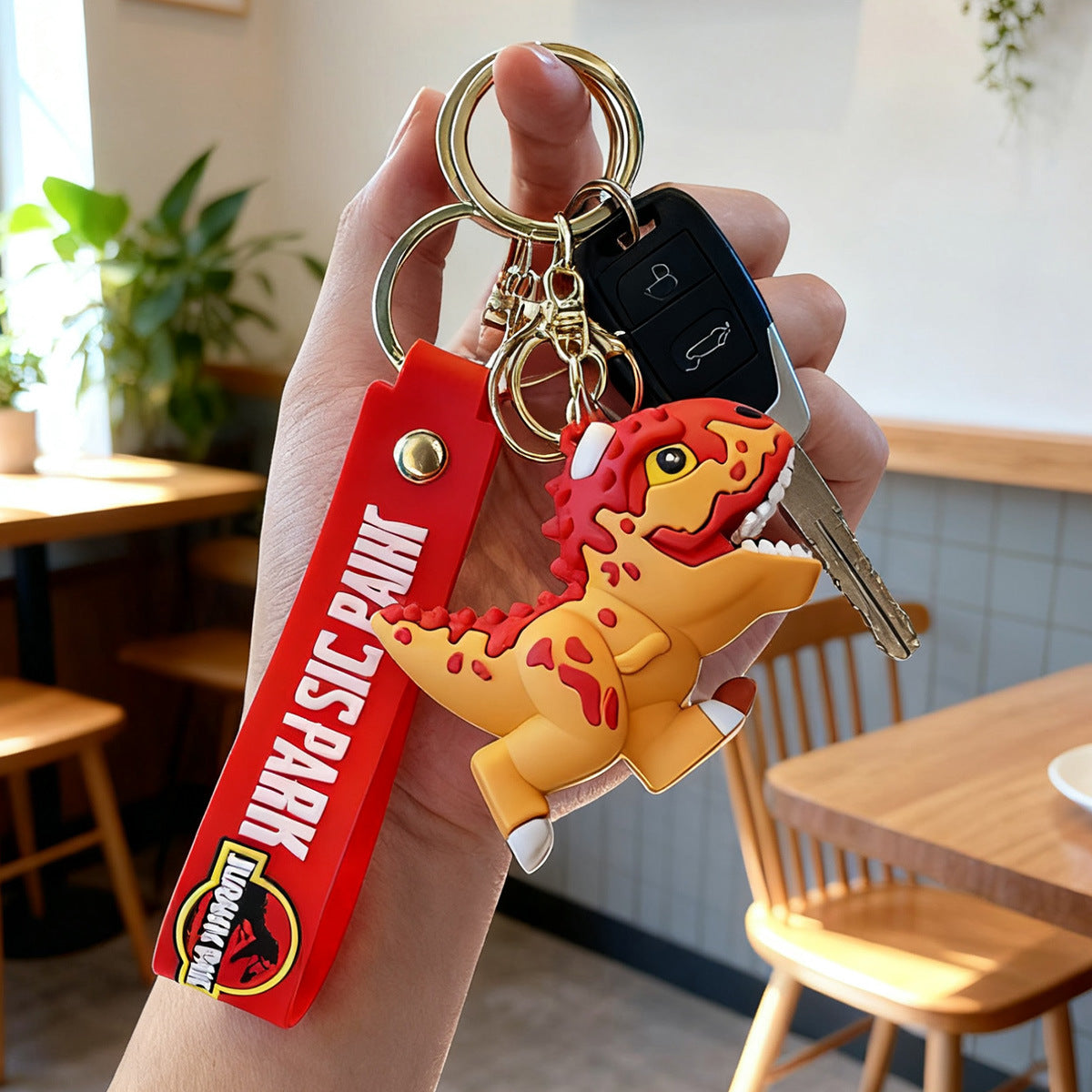 Commercio all'ingrosso dinosauro giurassico portachiavi ciondolo cartoon anime Tyrannosaurus Rex Triceratops