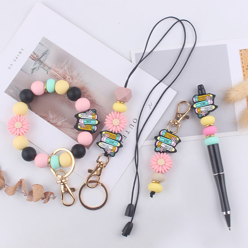 Wholesale Cartoon Pencil Silicone Bead Accessories Keychains