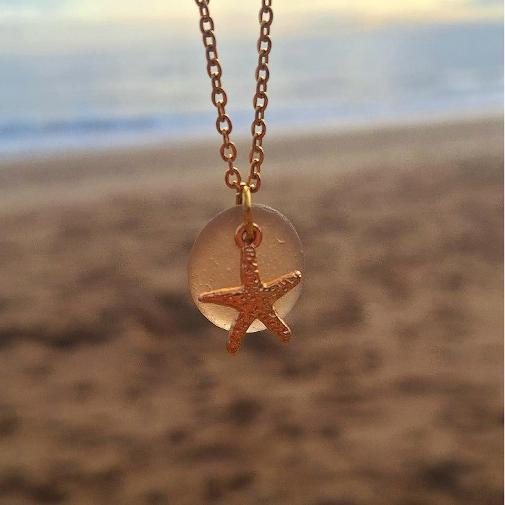 Wholesale  Shell Natural Stone Chalcedony Starfish Stainless Steel Pendant Necklace