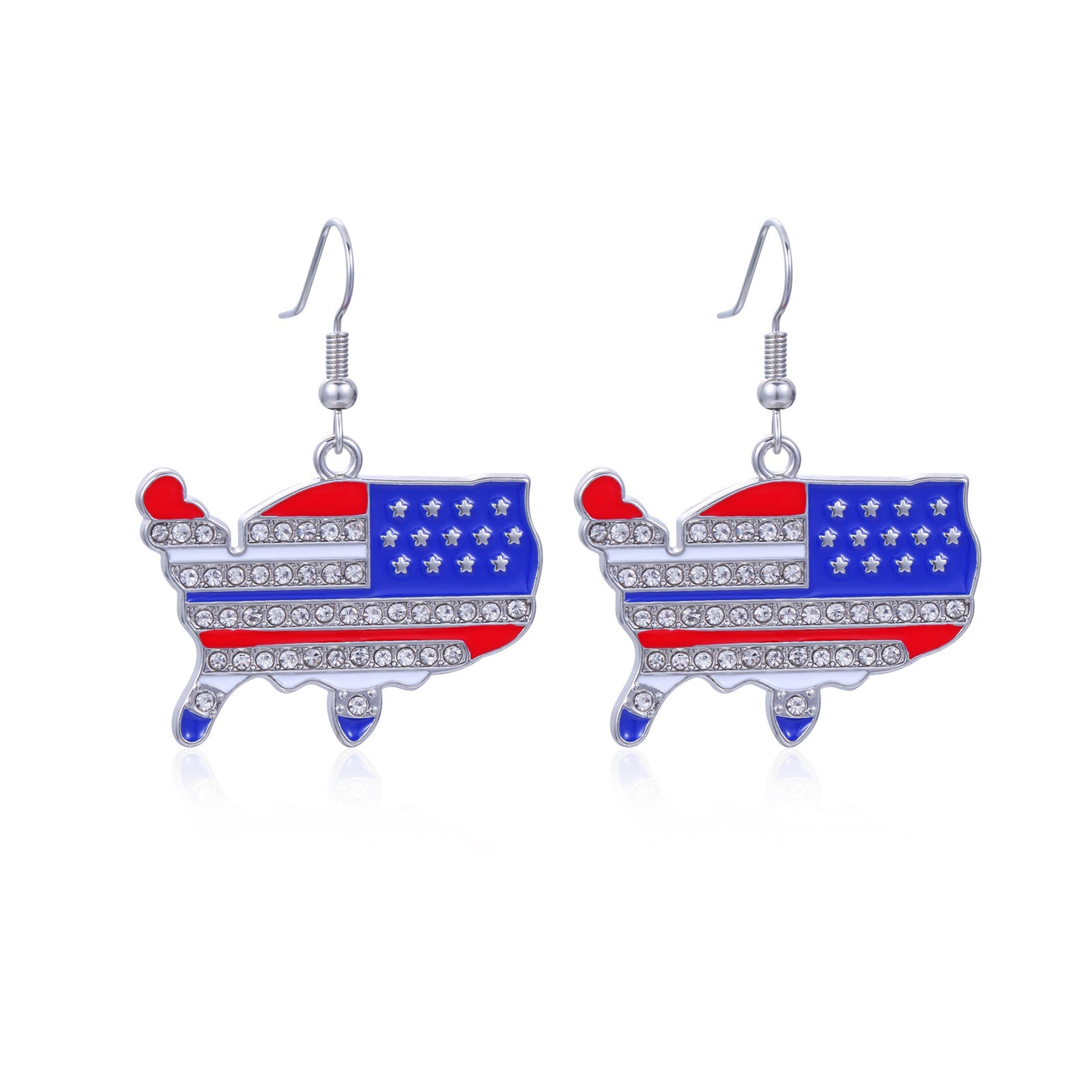 Wholesale  Independence Day earrings  personality red white blue diamond flag USA five-pointed star earrings