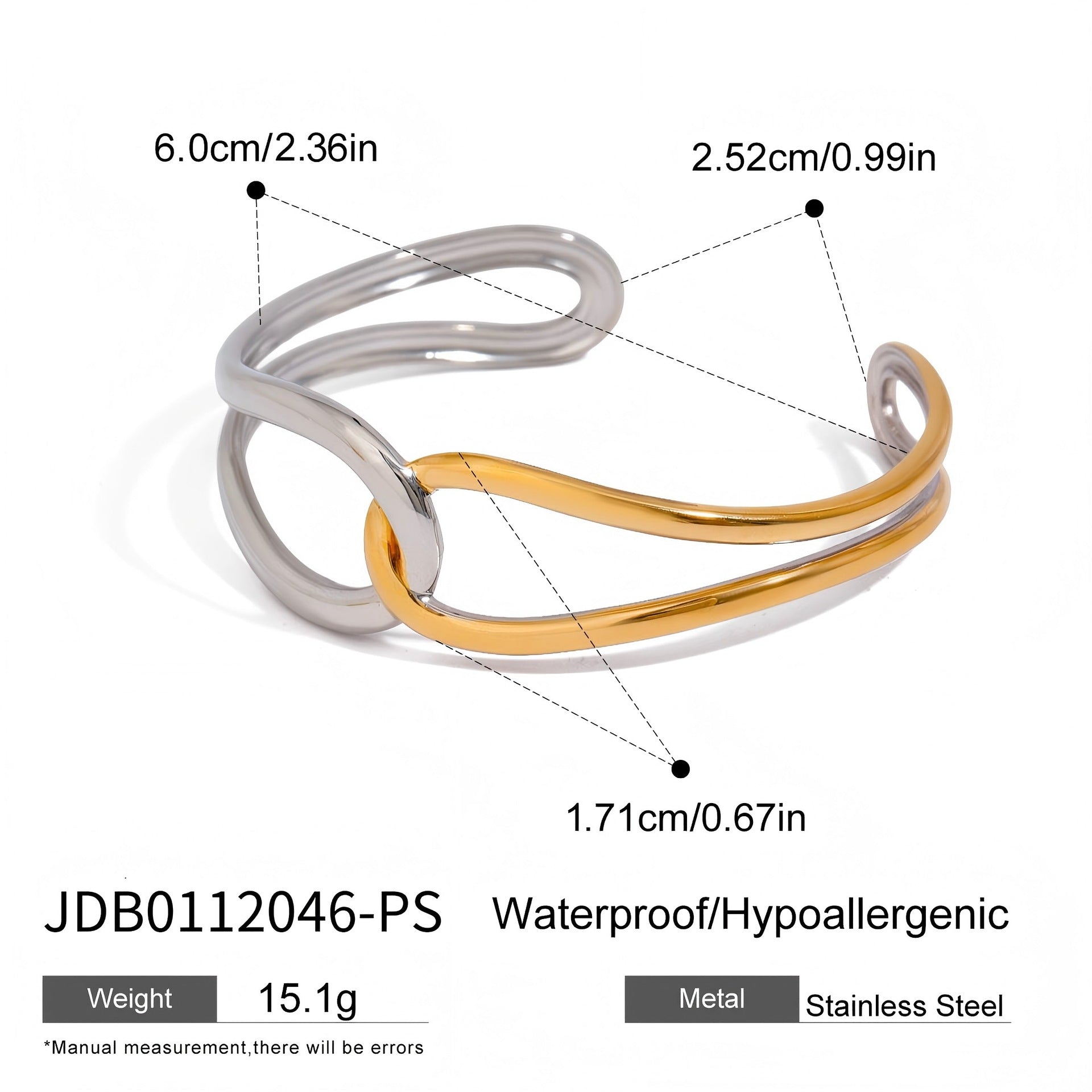 Wholesale 18K gold and stainless steel gold and silver color matching double ring bracelet