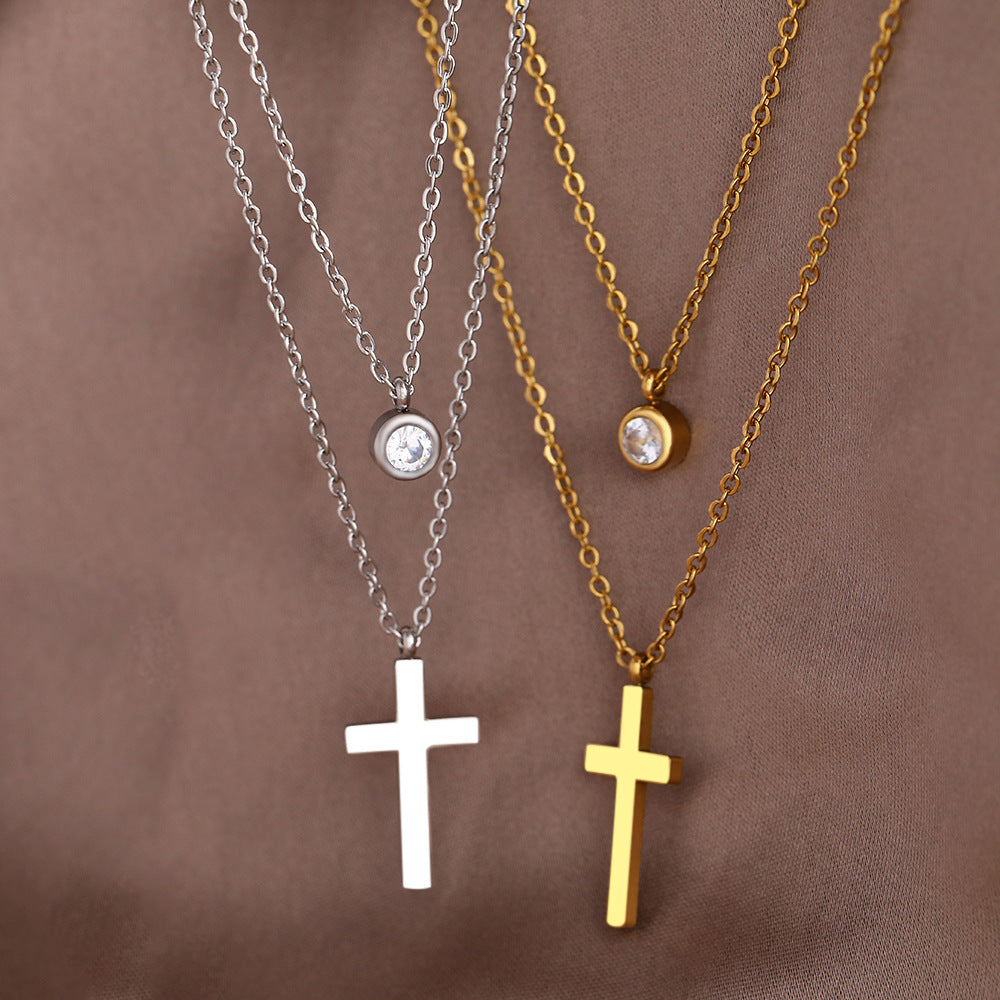 Wholesale Stainless Steel Layered Cross Pendant Necklace With Zircon And Pearl Chic Fashion Jewelry For Women Boutique Resale