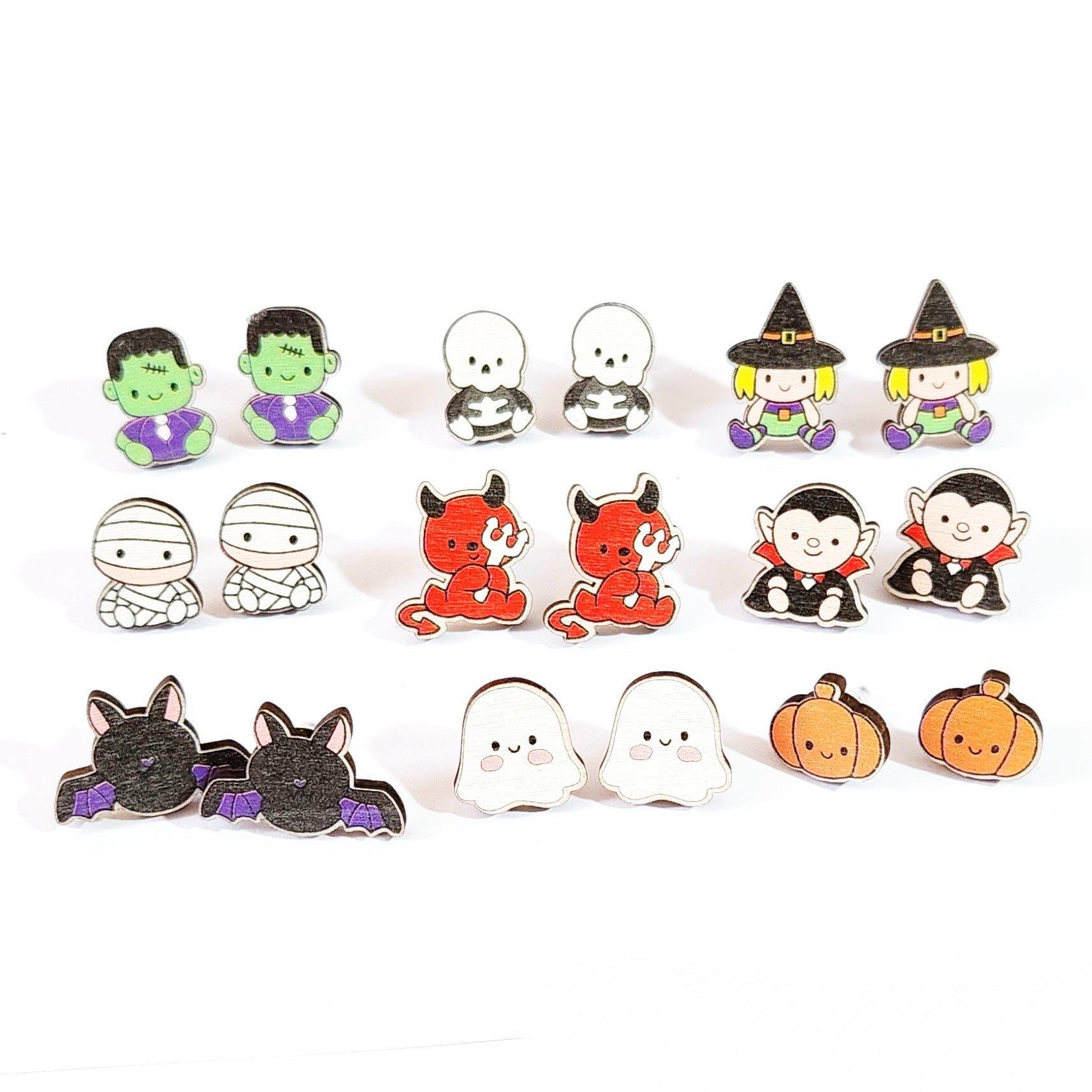 Wholesale Wooden  Earrings - Ghost Bat Pumpkin Designs - Party Wear Fashion Accessory Boutique Resale