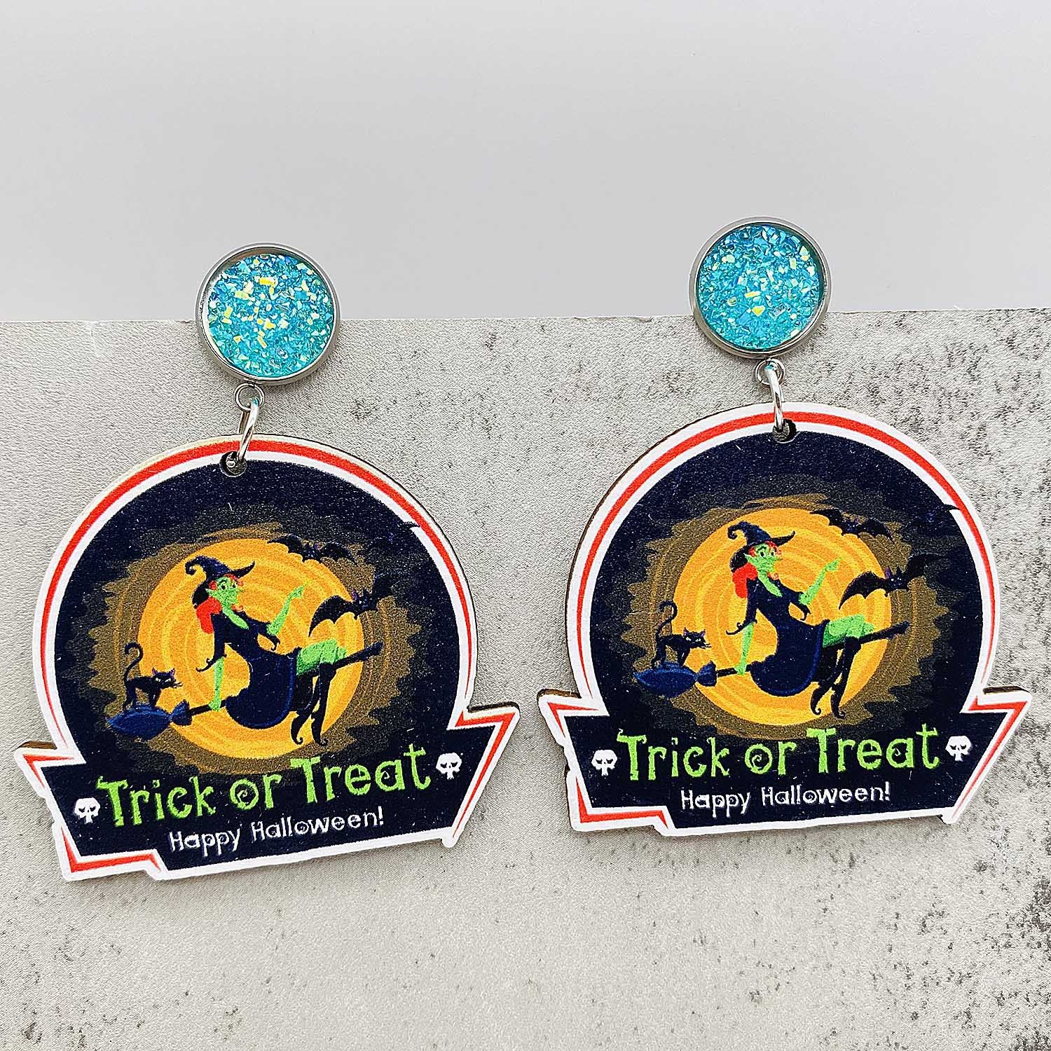 Wholesale Halloween Horror Pumpkin Castle Wood Earrings ACC-ES-ChenY026