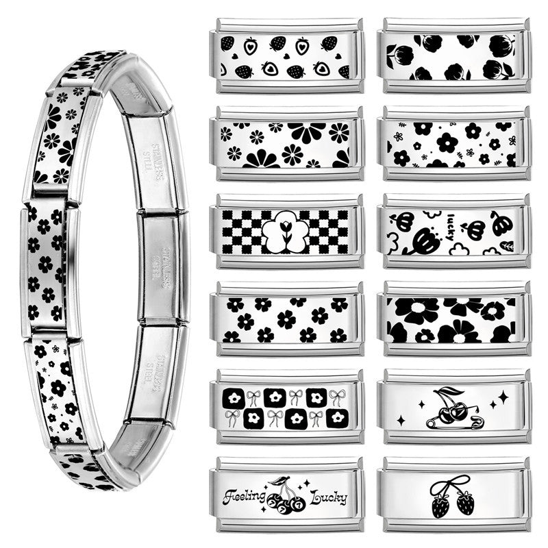 Wholesale Italian Charm Bracelet 9mm DIY Splicing Long Black and White Series Stainless Steel Composable Bracelet