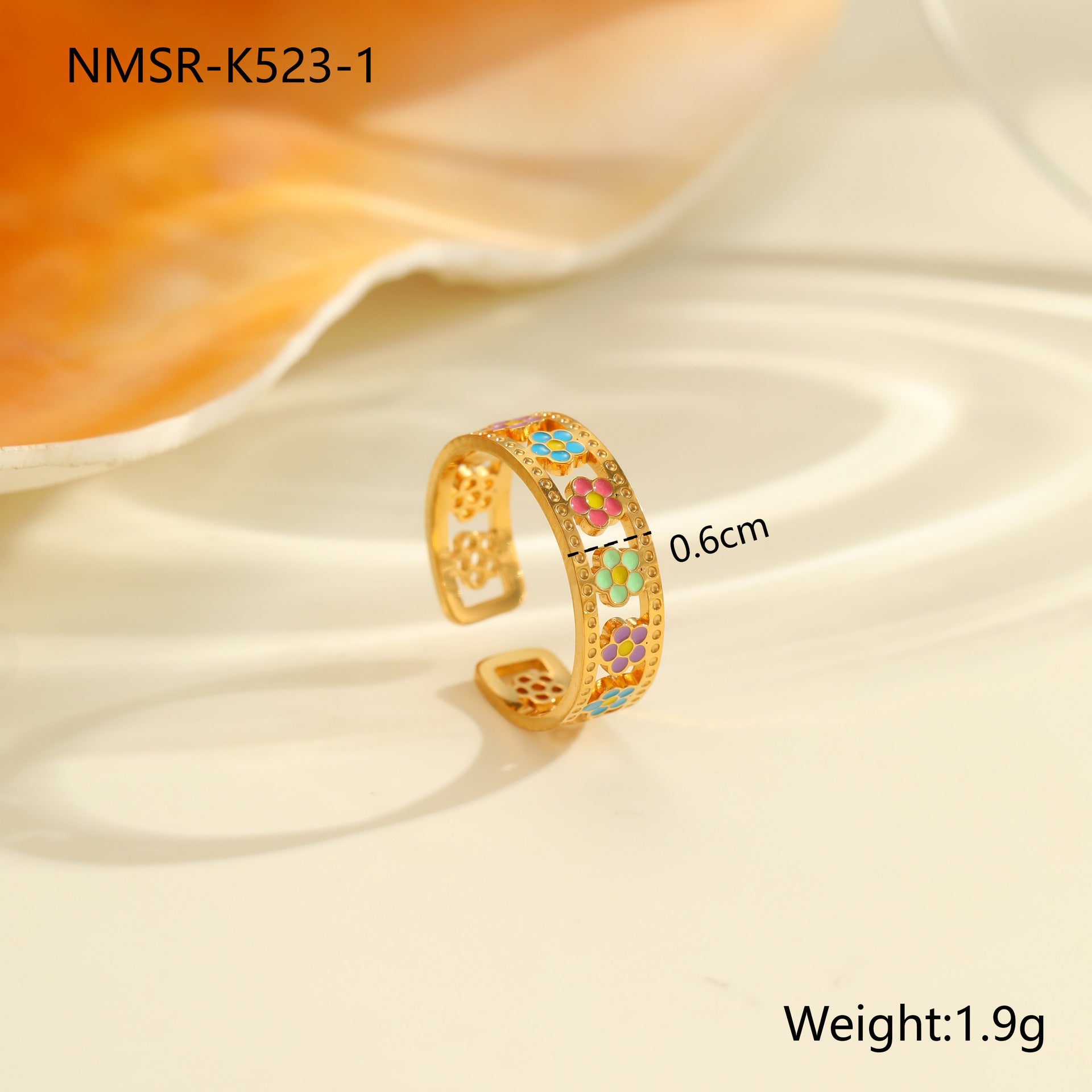 Wholesale Colorful Stainless Steel Ring with Western Style Gentle Floral Design and Zircon Accents