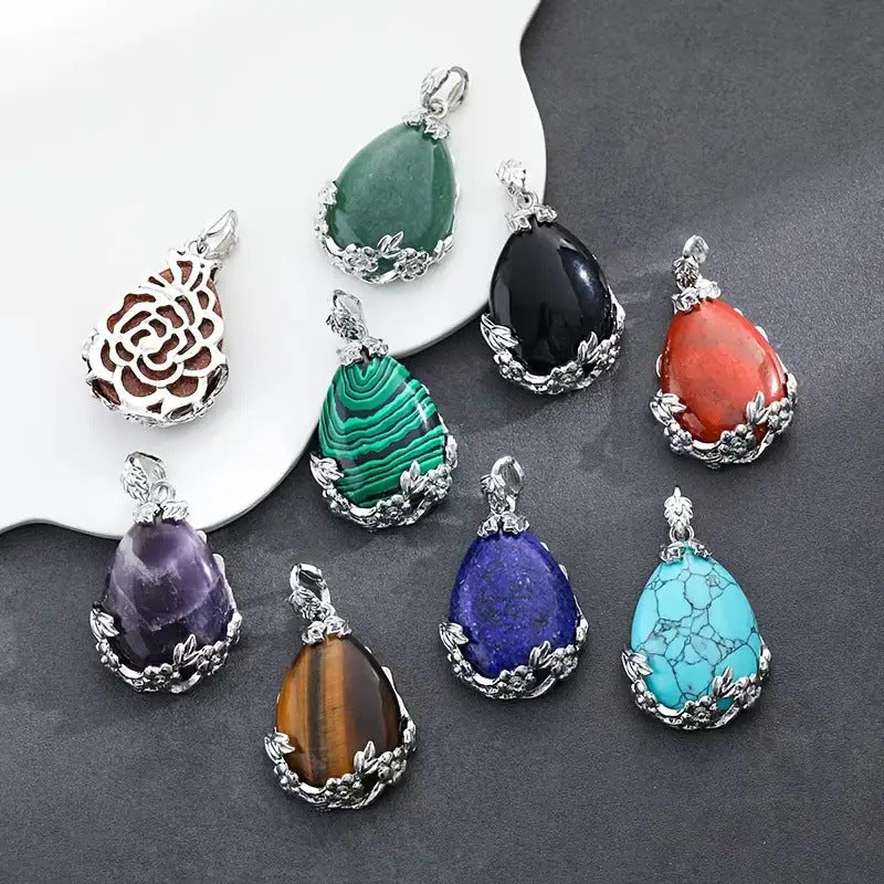 Wholesale Natural Amethyst Crystal Pendant Hexagonal Point Yoga Pendulum Retro Lace Water Drop Charm