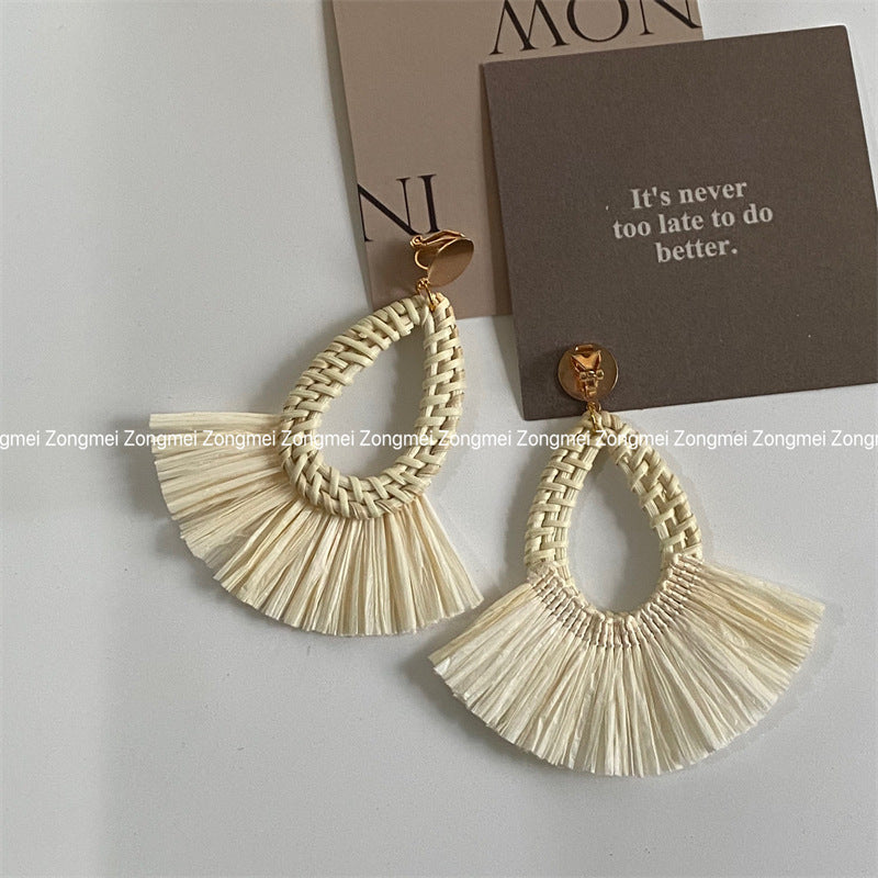 Wholesale Raffia Fan Tassel Earrings ACC-ES-ZongMei003