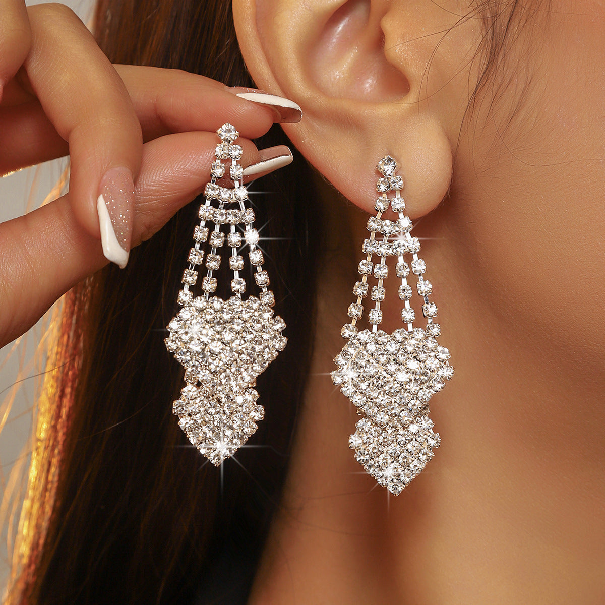 Wholesale Independence Day Exaggerated Long Tassel Love Earrings