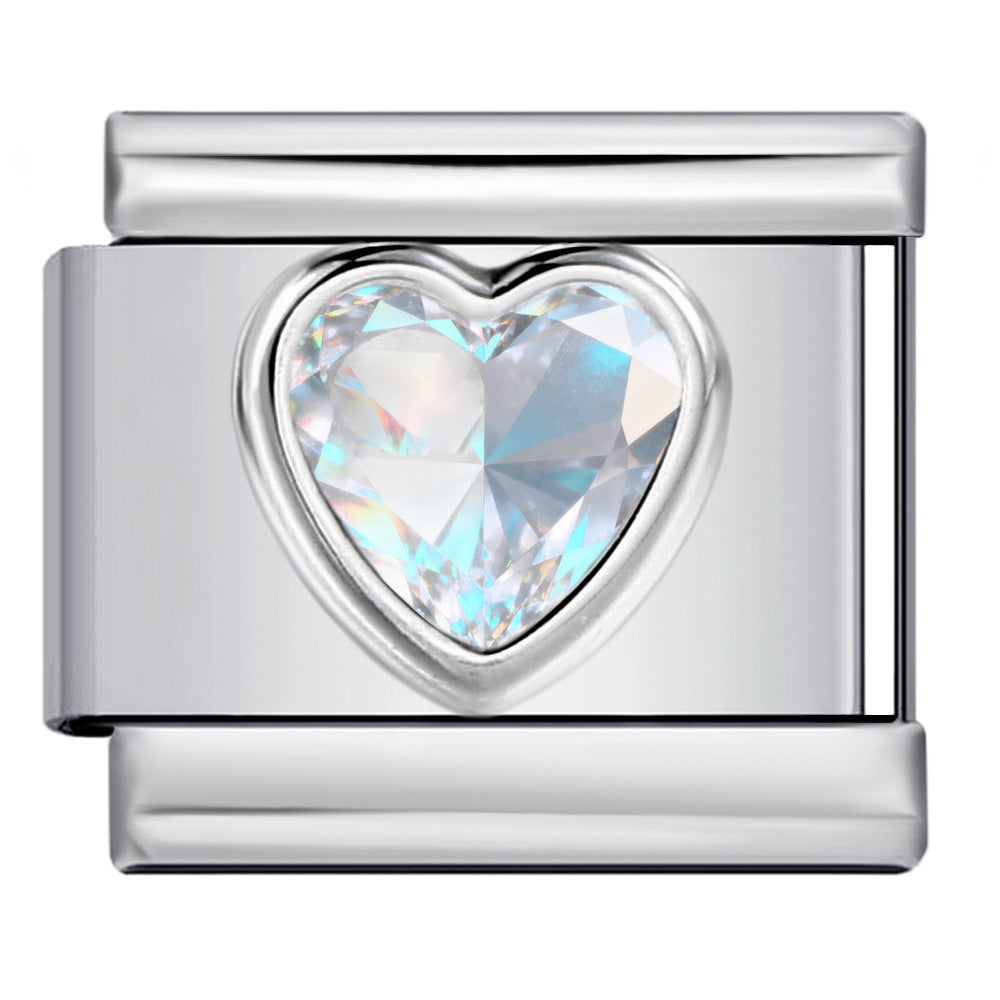 Wholesale italian Charm Bracelet 9mm DIY Heart-Shaped Micro-Inlaid  Creative Stainless Steel Composable Bracelet