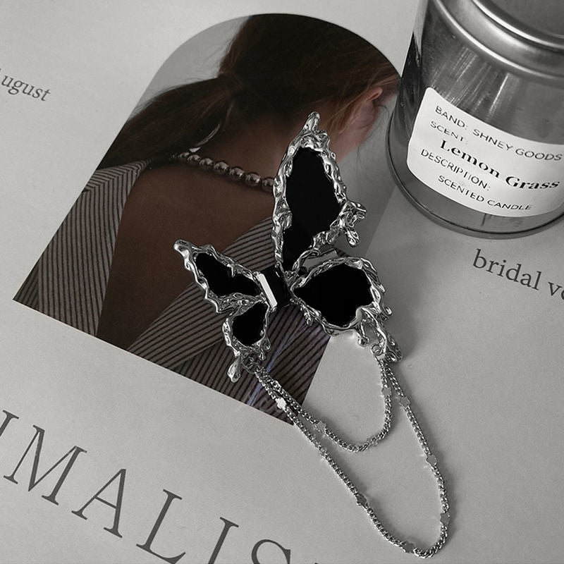 Wholesale Black Butterfly Tassel Metal Brooch