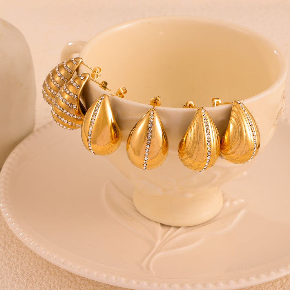 Wholesale Gold-plated Titanium Steel Drop-shaped Earrings Vintage Earrings ACC-ES-OMK001